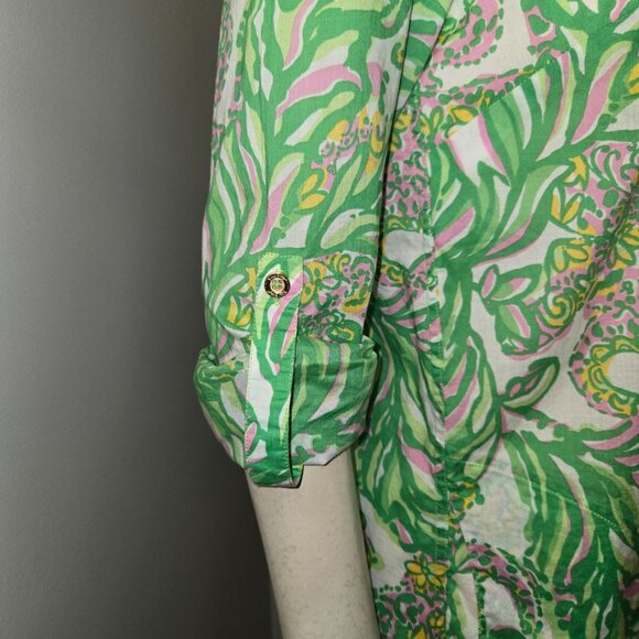 Lilly Pulitzer Shirt Dress Tunic Green and Pink Long sleeve Colorful - Picture 8 of 15